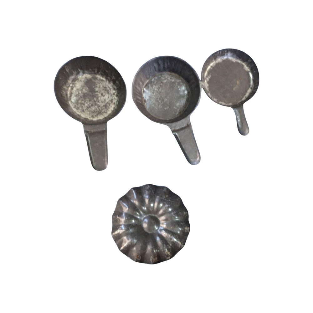 vintage miniature cast metal toy cookware set‎ dollhouse kitchen 4pc lot